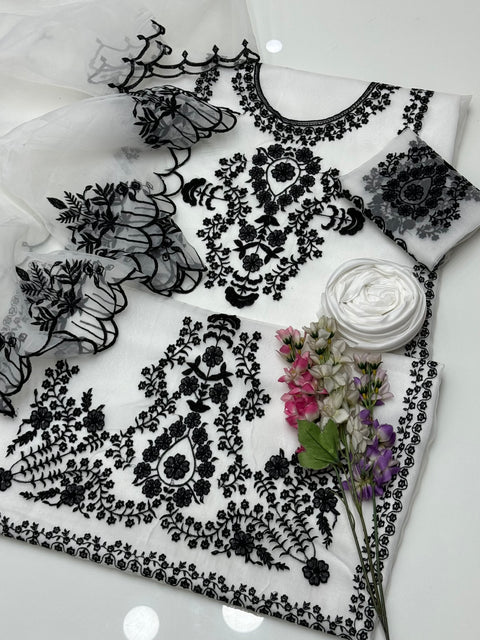 🔥 Organza Heavy Thread Embroidery 🧵 3 Pc Dress 👗