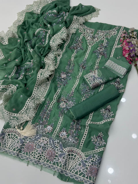 Exclusive Pani Kari & Chikankari Embroidery Premium Chiffion 3 Pc Dress 👗