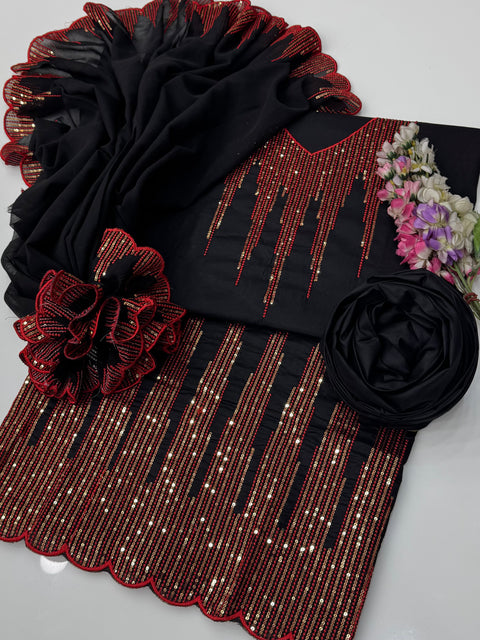 💕 Fancy Sequence Embroidery 🧵 Cotton Lawn 3 PC Dress 👗