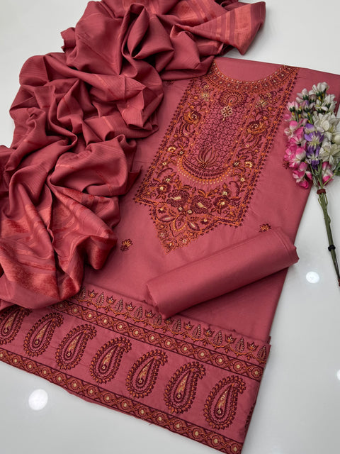 Beautiful Kashmiri Embroidery &  Sequence Work Soft Dhanak 3 PC Dress 👗