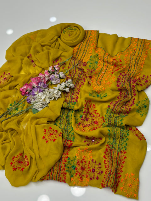 Handmade Embroidered Chiffion Shirt and Duppata 2 Pc Dress
