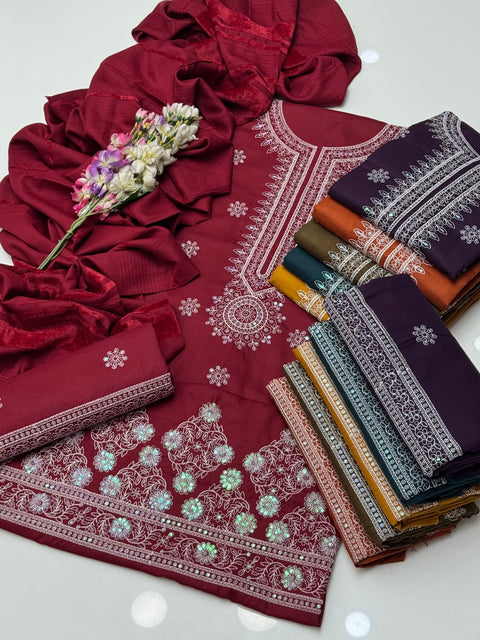 Handmade Style Chikankari Sequence Embroidery 🧵3 Pc Dress 👗