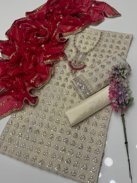 Exclusive Pani Kari & Chikankari Embroidery Premium Chiffion 3 Pc Dress 👗