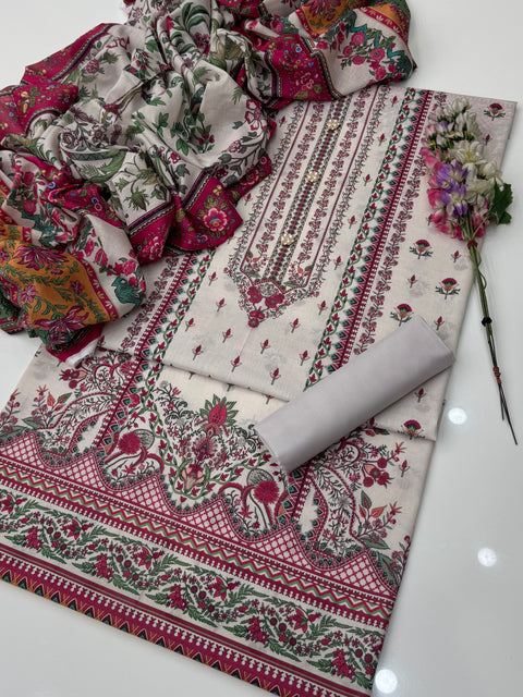 💕 Mausummery Brand Digital Printed Pure Lawn  3 Pc Dress 👗
