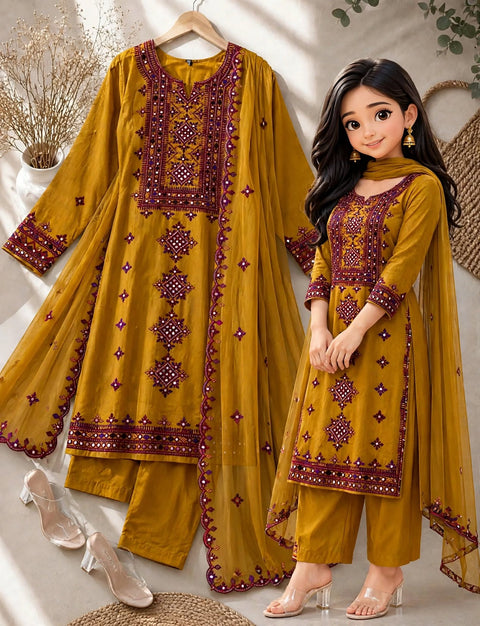 Balouchi Style Embroidery 🧵 With Paani Sheesha Work Viscose Linen 3 PC Dress 👗