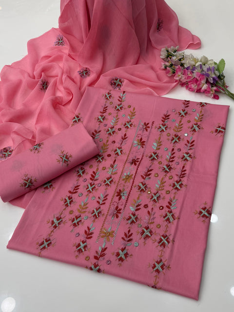 💕 Handmade Traditional Multi Pakka Tanka Thread Embroidery 🧵 Pure Lawn 3 Pc Dress 👗