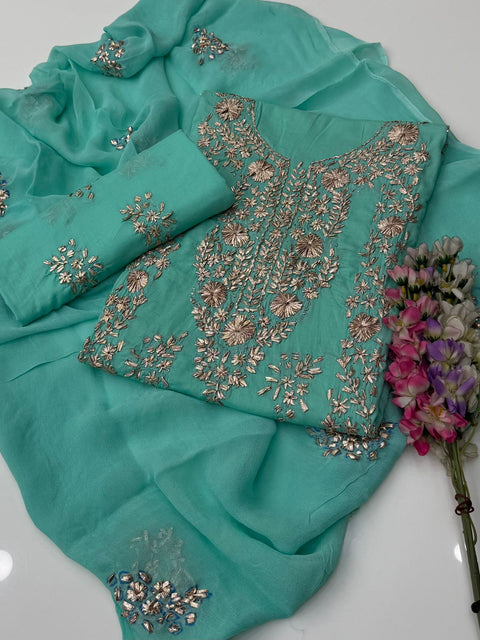 💕 Handmade Traditional Goota Work Embroidery 🧵 Pure Lawn 3 PC Dress 👗