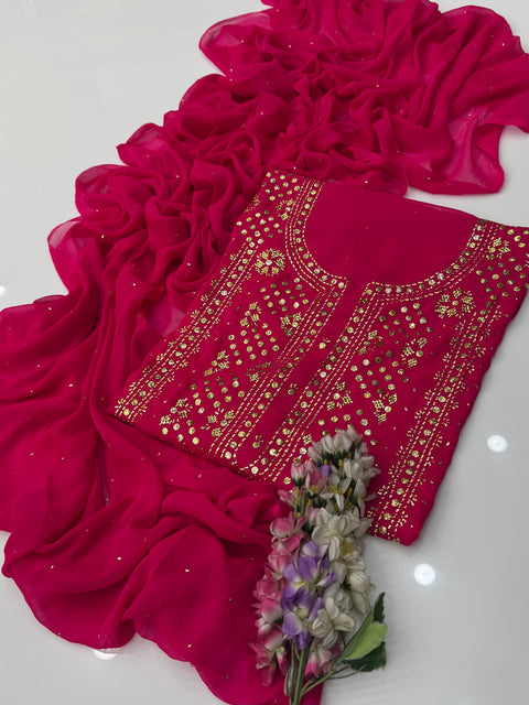 Indian Golden Mukesh Work Chiffion 2 Pc Dress 👗