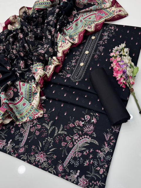 💯% Original Mausummery Brand Digital Printed Bana Dora Linen 3 Pc Dress 👗
