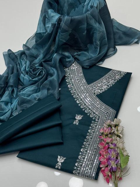 Fancy Angrakha Style Sequence Work Embroidery 🧵 Lawn 3 Pc Dress 👗