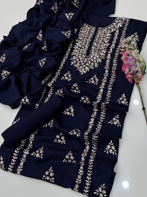 Handmade LCD Goota Kinari Embroidery 🧵 Linen 3 Pc Dress 👗