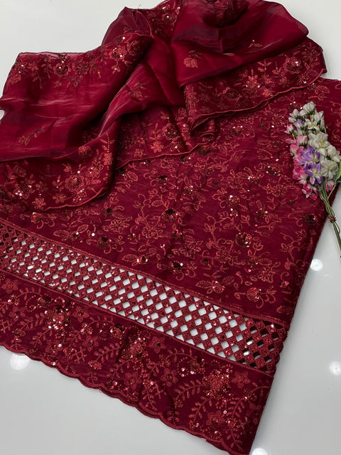Beautiful Sheesha Silk Sequence & Boring Cut Work 2 Pc Dress 👗