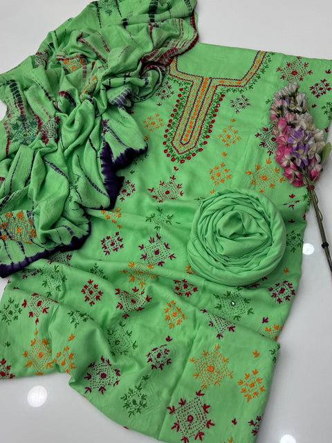 Handmade Afghani Pasham Embroidery With Sheesha Work Linen 3 Pc Dress 👗