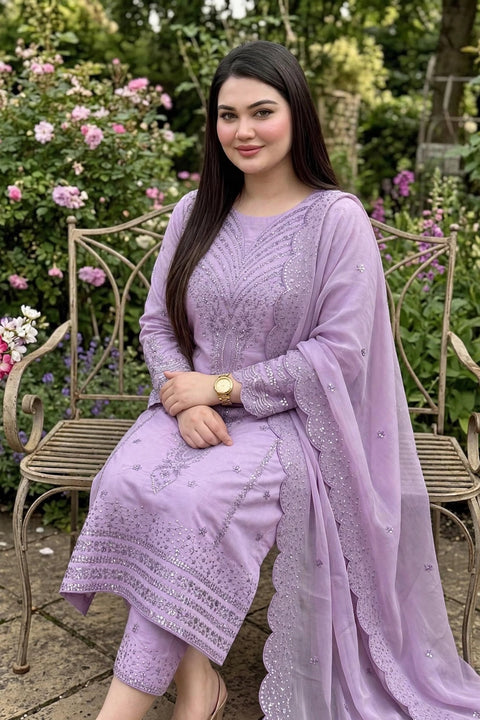 💕 Fancy Beautiful Outfit Bareeze Sequence Embroidery 🪡 Lawn 3 PC Dress 👗