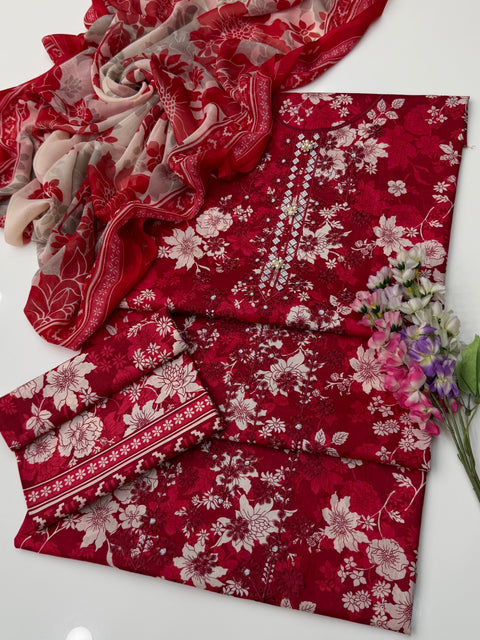 🔥 Beautiful Boutique Style Chikankari Embroidery 🧵 Digital Printed Pure Lawn 3 PC Dress 👗