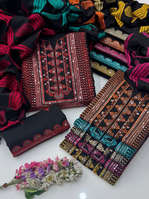 Boutique Style Fancy Sequence Zaari Embroidery Soosi 3 PC Dress 👗