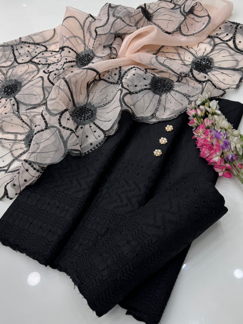 Shiffile Chikankari Embroidery 🧵 Cotton Lawn With Fancy Oil Paint 🎨 Duppata 3 Pc 👗