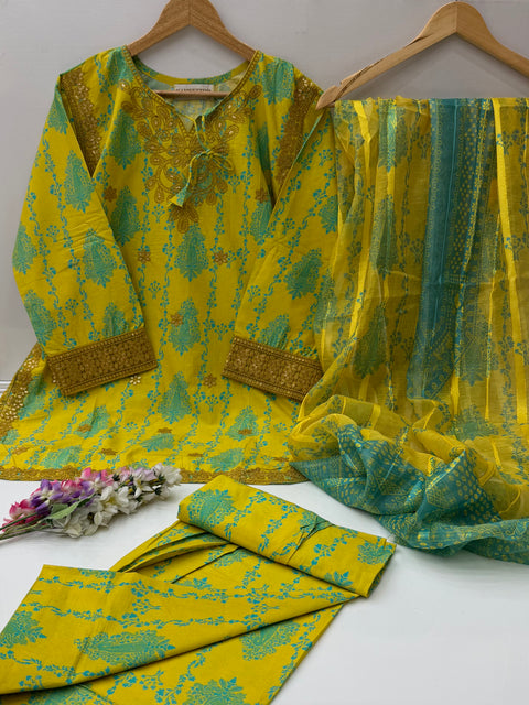 🔥 #STITCHED #LAWN WITH FARSHI SHALWAR 3PC 🔥