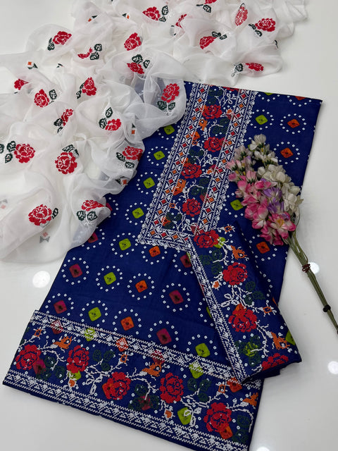Beautiful Handmade Cross Stitch Embroidery 🧵 Chunri Print Lawn 3 PC Dress 👗