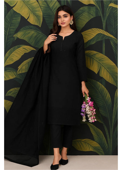🖤 Black Beauty Chikankari Thread Embroidery 🧵 Lawn 3 Pc Dress 👗