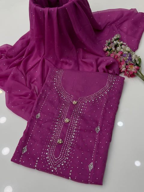 🔥 Beautiful Mukesh Kamdani Work Soft Bamber Chiffion 2 Pc Dress 👗