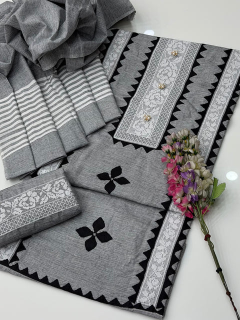 🔥 #WINTER’s Beautiful Handmade Style Cross Stitch Applique Soft Khaddar 3 Pc Dress 👗