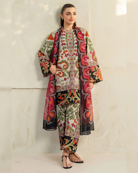 💕 Branded Digital Printed Superior Quality Shamooz Silk  3 PC Dress 👗