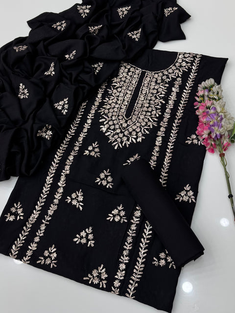 Handmade LCD Goota Kinari Embroidery 🧵 Linen 3 Pc Dress 👗