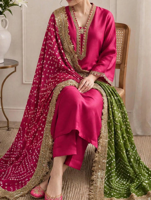 💕 #TRENDING #CHUNRI MEDIUM SILK 3 PC 💕