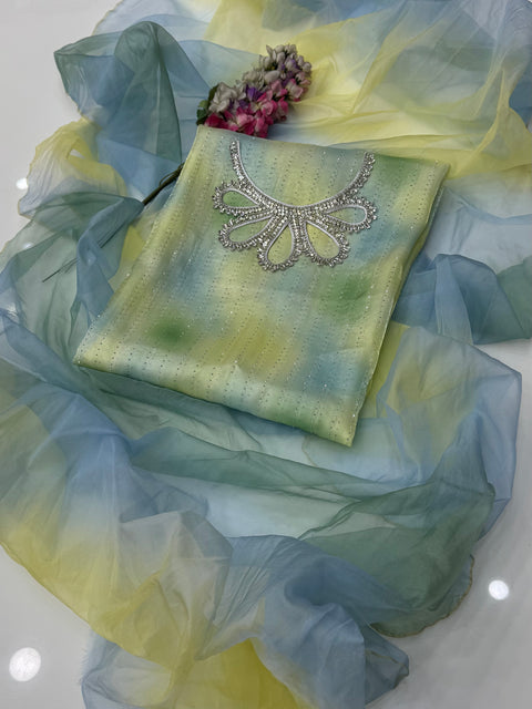 Beautiful Ombré Print Sheesha Silk Stone Work (Embroidered Neckline) 2 Pc Dress 👗