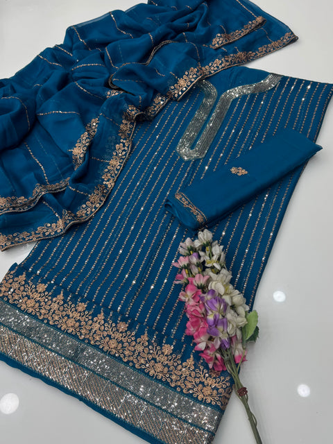 Fancy Sequence & Zaari Tilla Embroidery Soft Chiffion 2 PC Dress 👗