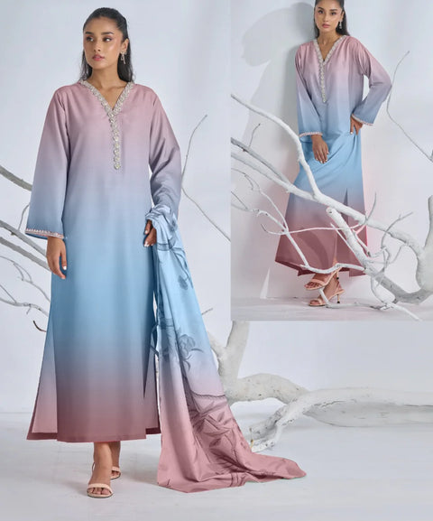 Beautiful Trending Ombré Double Tone Digital Printed 2 Pc Dress 👗