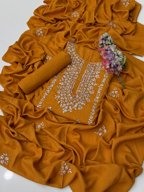 Handmade LCD Goota Kinari Embroidery 🧵 Linen 3 Pc Dress 👗