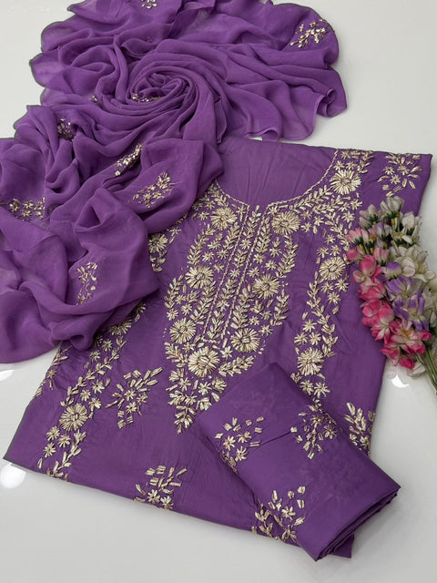 💕 Handmade Traditional Goota Work Embroidery 🧵 Pure Lawn 3 PC Dress 👗