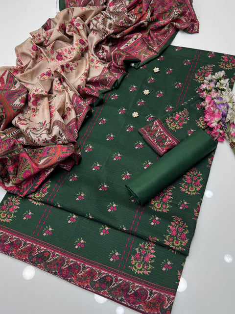 💯% Original Mausummery Brand Digital Printed Bana Dora Linen 3 Pc Dress 👗