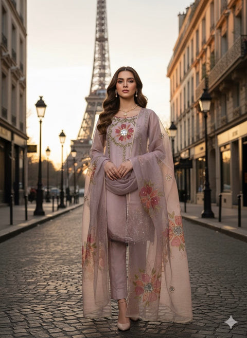 Beautiful Handmade Beads Ada Work With Painted 🎨 Mirror Work 2 PC Dress 👗