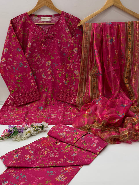 🔥 #STITCHED #LAWN WITH FARSHI SHALWAR 3PC 🔥