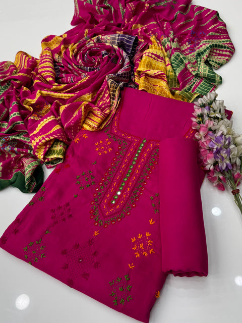 Handmade Afghani Pasham Embroidery With Sheesha Work Linen 3 Pc Dress 👗