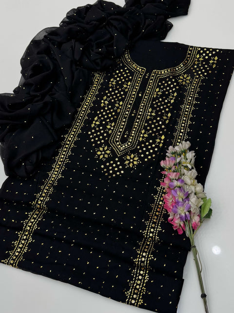 Indian Golden Mukesh Work Chiffion 2 Pc Dress 👗