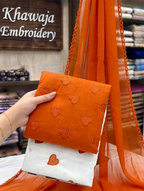 🖤 MOST VIRAL HEART EMBROIDERY 🧵 LAWN 3 PC 🖤