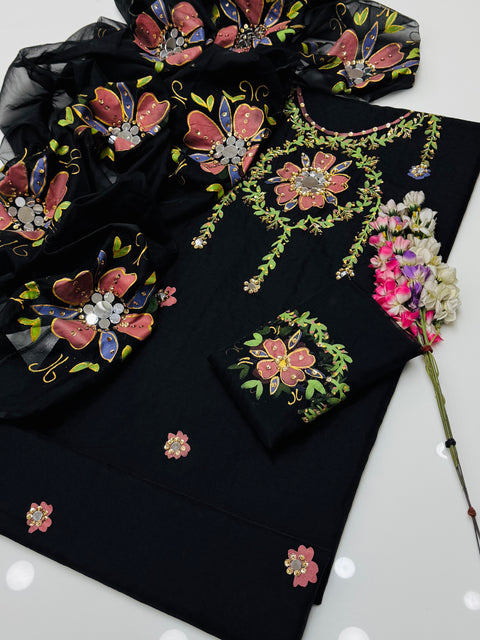 Beautiful Handmade Beads Ada Work With Painted 🎨 Mirror Work 2 PC Dress 👗