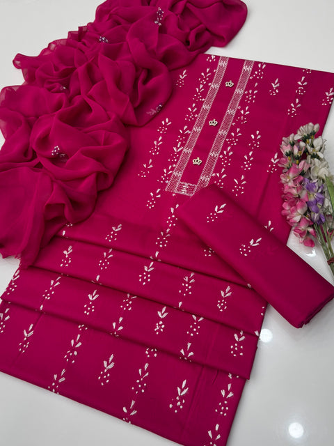 Handmade Tarkashi And Pakka Tanka Embroidery 🧵 Pure Lawn 3 Pc Dress 👗