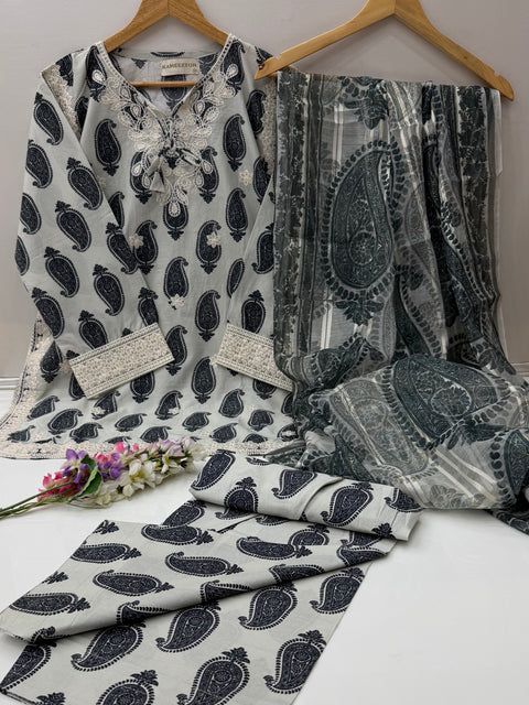 🔥 #STITCHED #LAWN WITH FARSHI SHALWAR 3PC 🔥