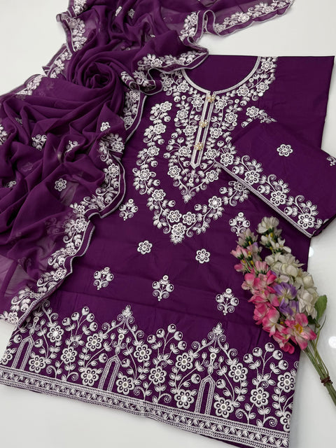 💕 Beautiful Boutique Style Fancy Computer Thread Embroidery 🧵 Lawn 3 PC Dress 👗