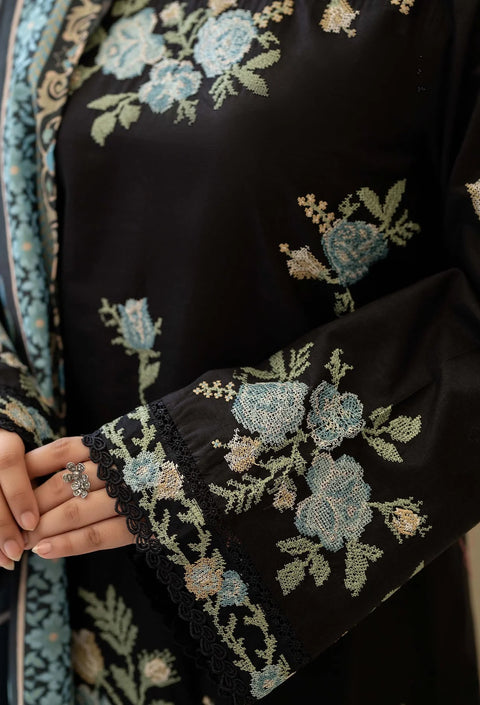 Handmade Cross Stitch Tanka Embroidery 🧵Dhanak Printed Pashmina Shawl 3 PC Dress 👗