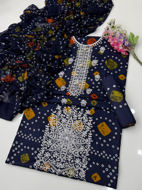 🔥 Beautiful Boutique Style Chikankari Embroidery 🧵 Digital Printed Pure Lawn 3 PC Dress 👗