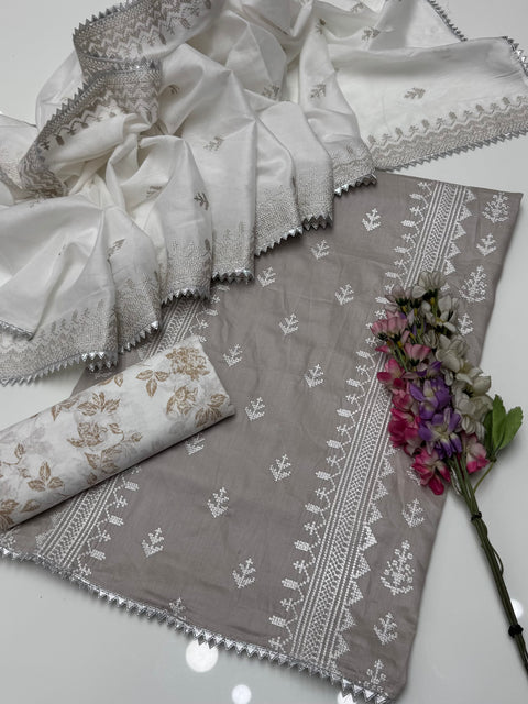 Beautiful Cross Stitch Tanka Embroidery 🧵 Pure Lawn 3 Pc 👗