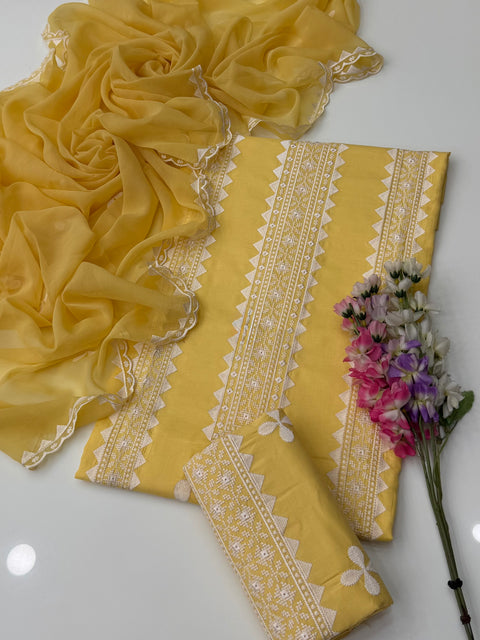 🔥 Most Demanded Applique & Cross Stitch Embroidery 🧵 Lawn 3 Pc Dress 👗