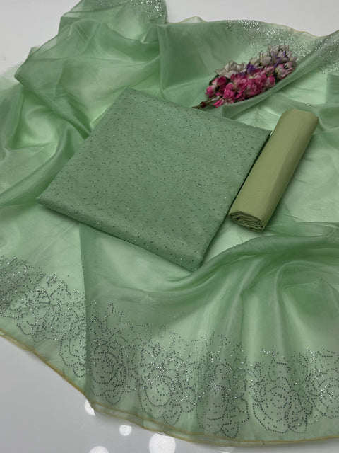 Beautiful Stone Work Pure Organza Allover 3 Pc Dress 👗