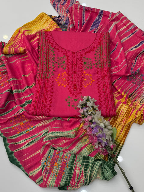 Handcrafted Beautiful Afghani Pasham Embroidery With Sheesha Work Linen 3 Pc Dress 👗